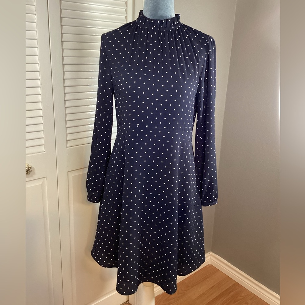 H&M Navy Blue Long Sleeve Polka Dot Dress
